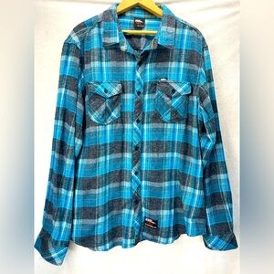 Vintage No Fear Blue Long Sleeve Button-Up Flannel Shirt XL Skater 90’s Emo